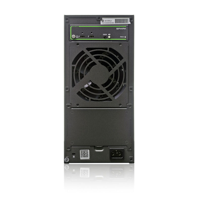 Symply-SPARK_REAR_ports SymplySpark rear - Thunderbolt 3 ports, fan and PSU.