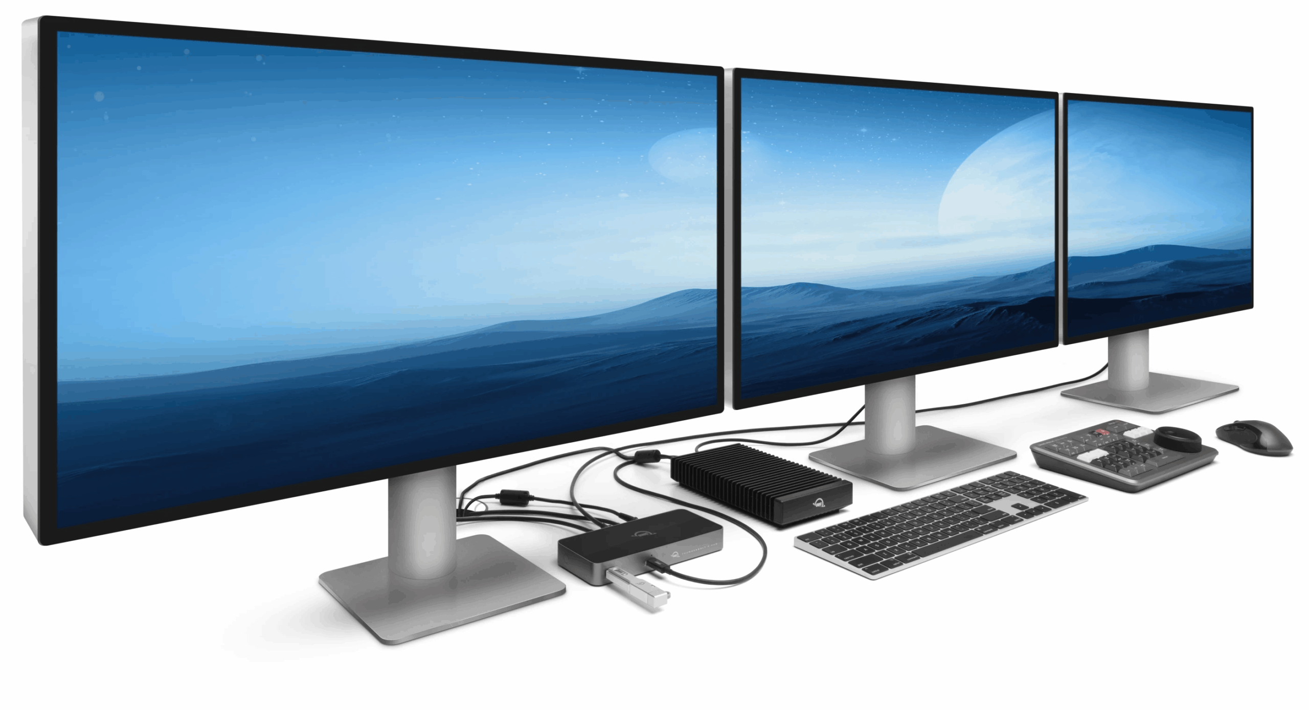 owc thunderbolt 5 hub OWC Thunderbolt 5 Hub with 3 monitors